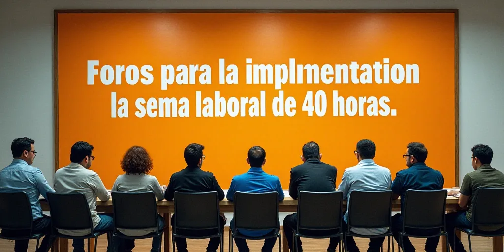 a group of people sitting at a table with a sign behind them that says foros para la impplementation