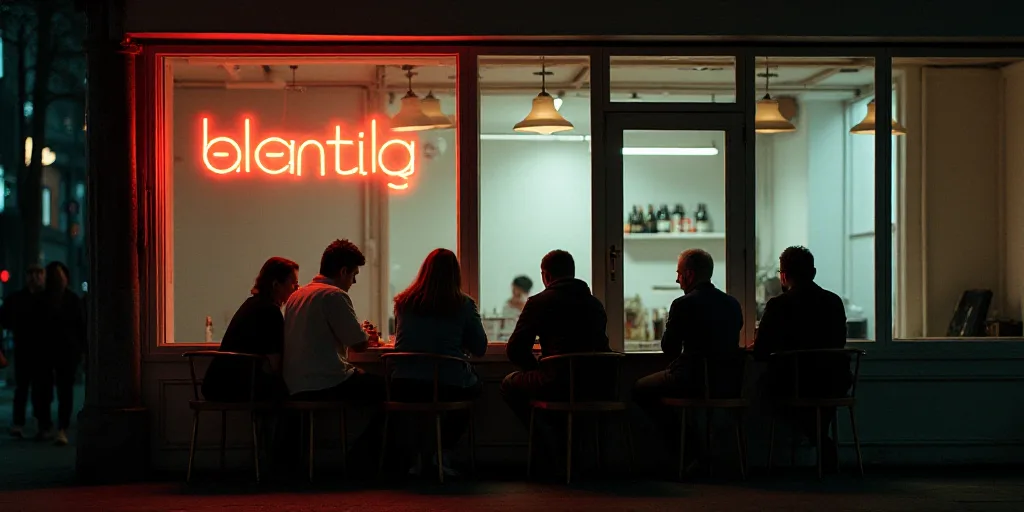 a group of people sitting at a table in front of a window with a sign on it that says,, Araceli Gilb