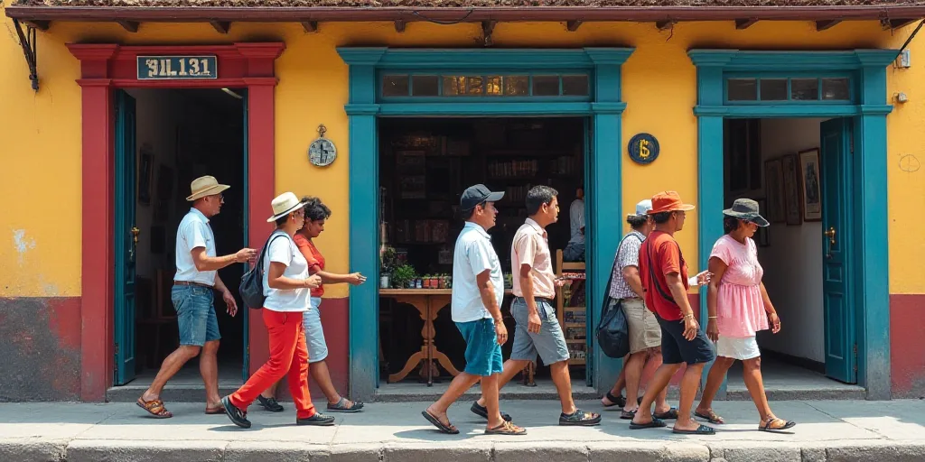 a group of people walking past a store front with a sign that says dollars on it and a man walking b