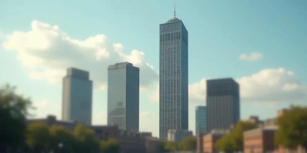 a group of tall buildings with a sky background and a few clouds in the sky above them, with a few b