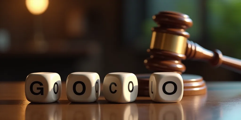 a judge's gavel and three dices with the word go written on them sitting on a desk, Andries Stock, s