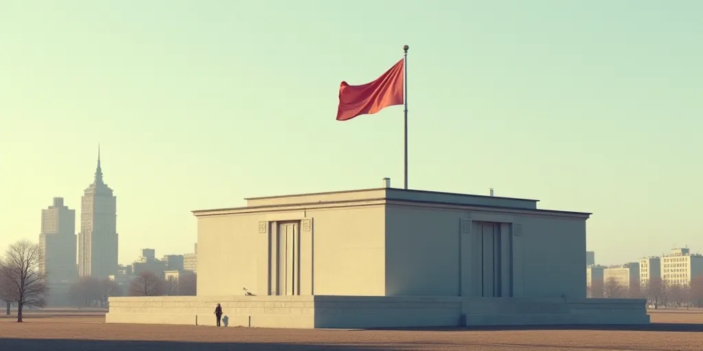 a large building with a flag on top of it and a flagpole on top of it and a flagpole on top of the b