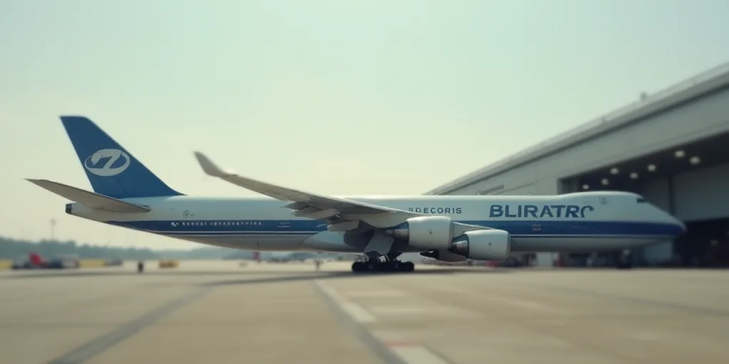 a large jetliner sitting on top of an airport tarmac next to a loading dock and a loading platform,