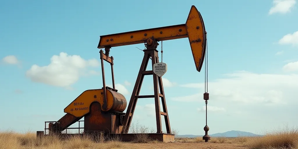 a large oil pump with a sky background behind it and a sign on the side of it that says, oil is not