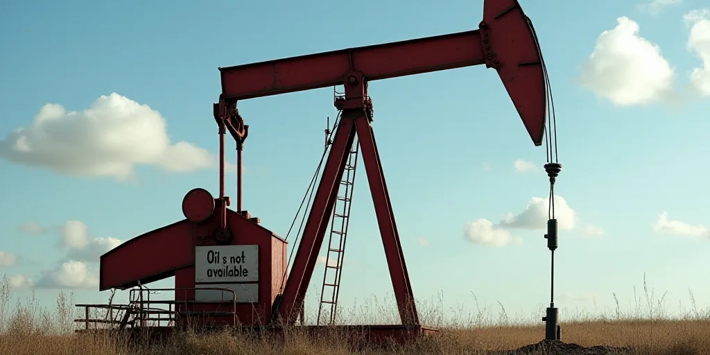 a large oil pump with a sky background behind it and a sign on the side of it that says, oil is not