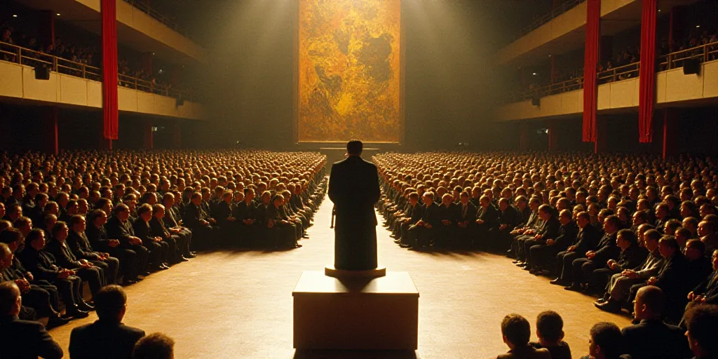 a large room with a bunch of people in it and a podium with a podium on it in front of a crowd, Davi