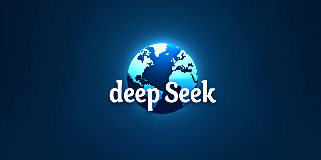 a logo for deep seek with a blue background and a blue earth in the background with a white logo, Ce