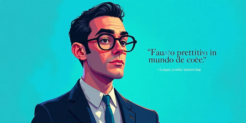 a man in a suit and glasses with a blue background and a quote from the author, fausto prettiin mund