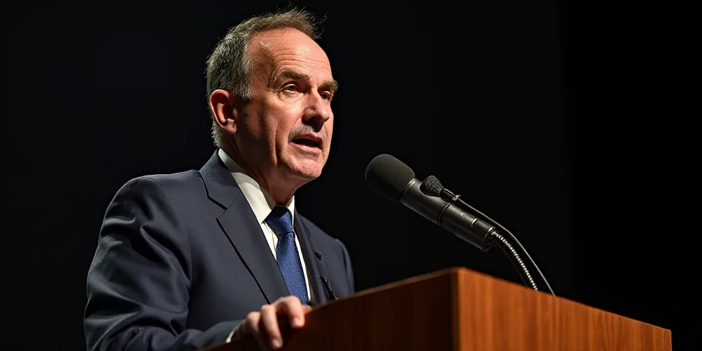 a man in a suit and tie giving a speech at a podium with a microphone in front of him, Didier Mouron
