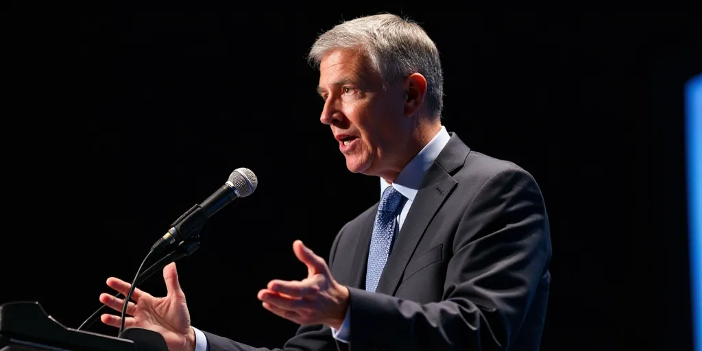 a man in a suit and tie giving a speech at a podium with a microphone in front of him, David Park, h