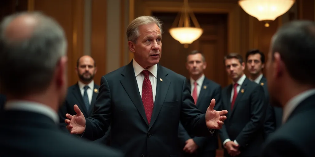 a man in a suit and tie speaking to a group of people in suits and ties in a room, Andrew Bell, mitc
