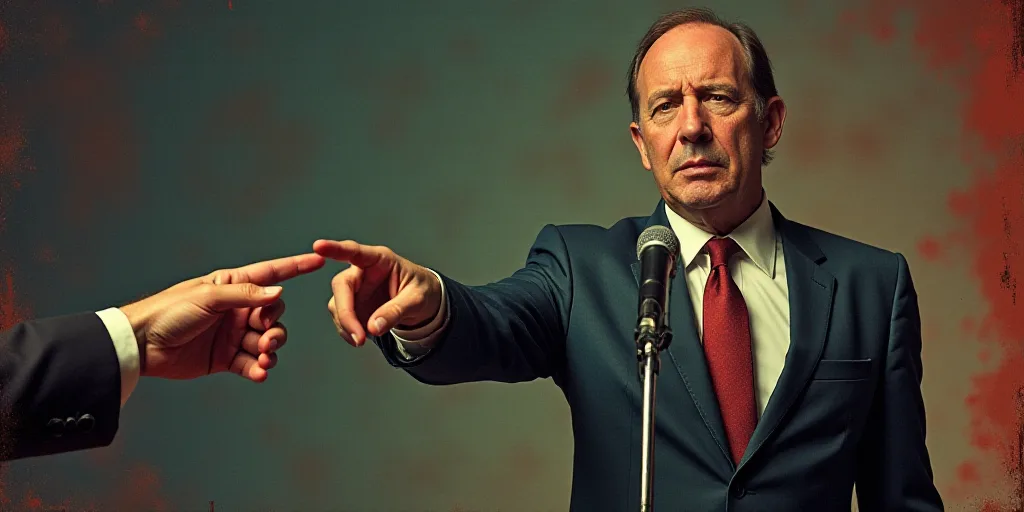 a man in a suit and tie standing in front of a microphone and pointing to someone's hand, Carlos Cat