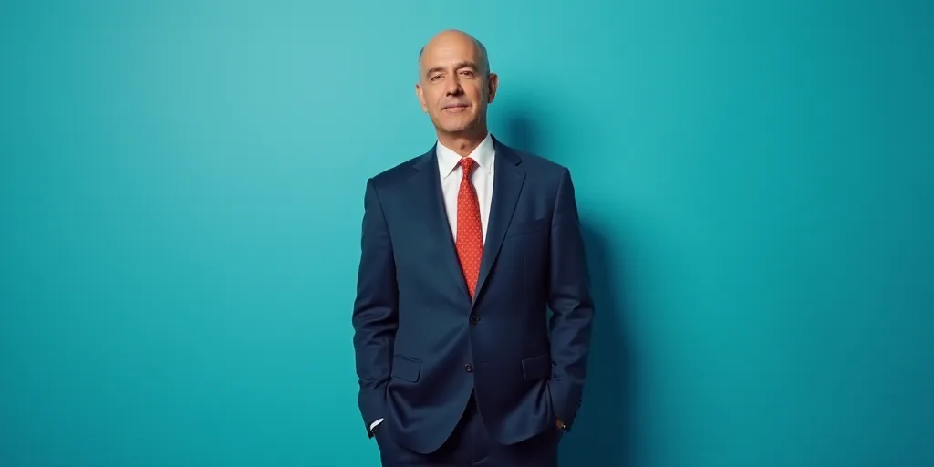 a man in a suit and tie standing in front of a blue background with a caption that reads el paso ros