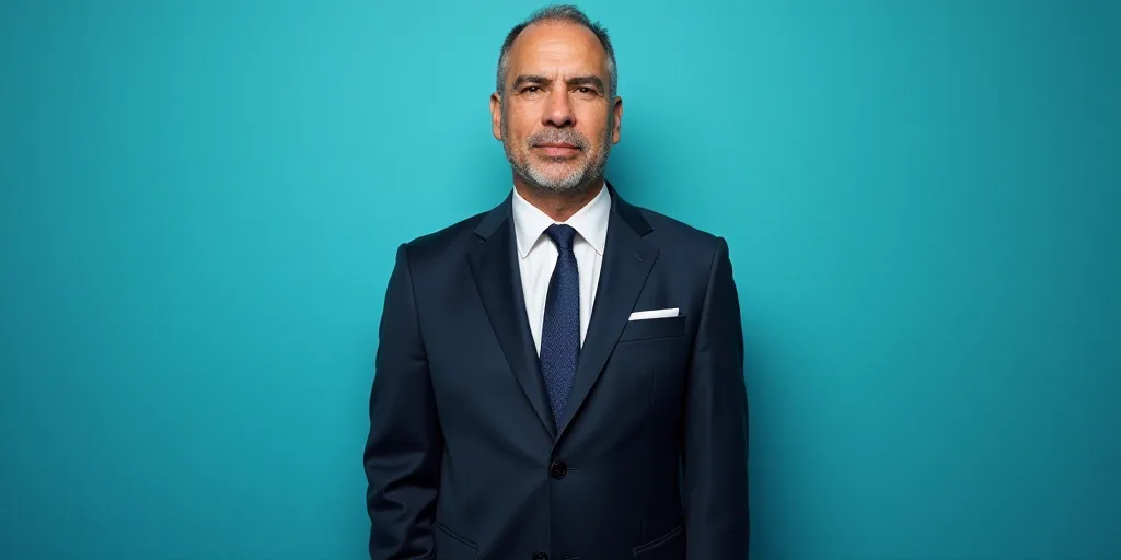 a man in a suit and tie standing in front of a blue background with a caption that reads el paso ros
