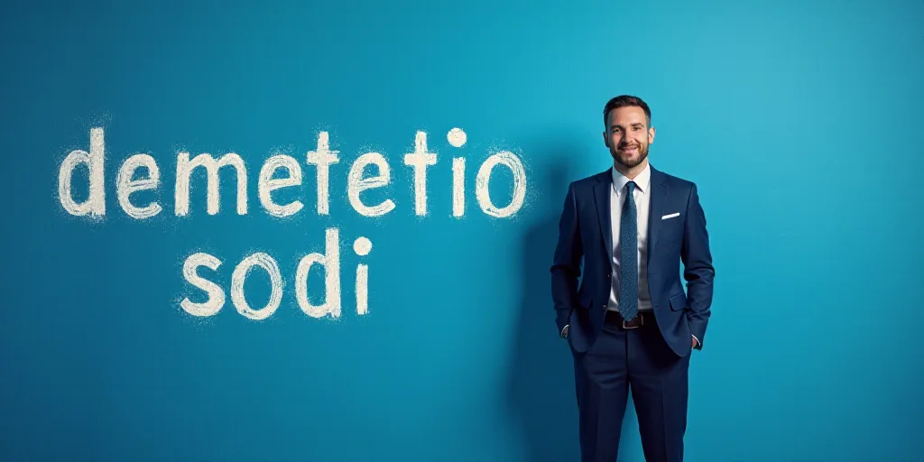 a man in a suit and tie standing in front of a blue background with the words demeterio sodi, Edward