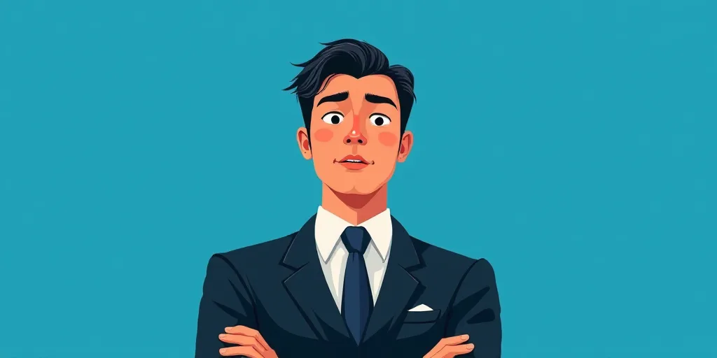 a man in a suit and tie standing with his arms crossed in front of him, with a blue background, Carl