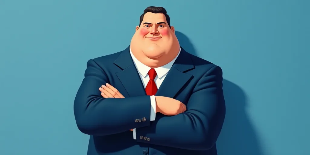a man in a suit and tie with his arms crossed and his arms crossed, with a blue background, Fernando