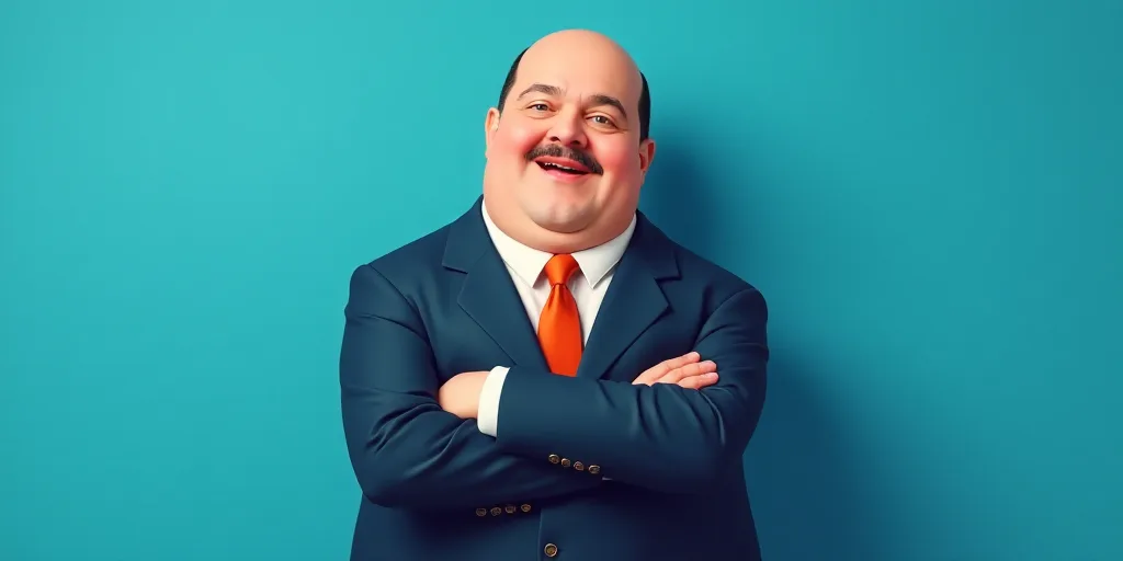 a man in a suit and tie with his arms crossed and his arms crossed, with a blue background, Fernando