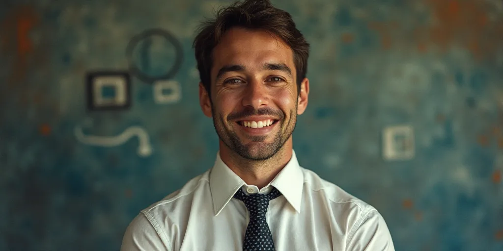 a man in a tie is smiling for the camera with a caption in spanish above him that reads, enrique cam