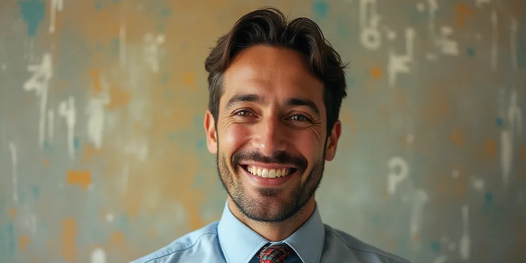 a man in a tie is smiling for the camera with a caption in spanish above him that reads, enrique cam