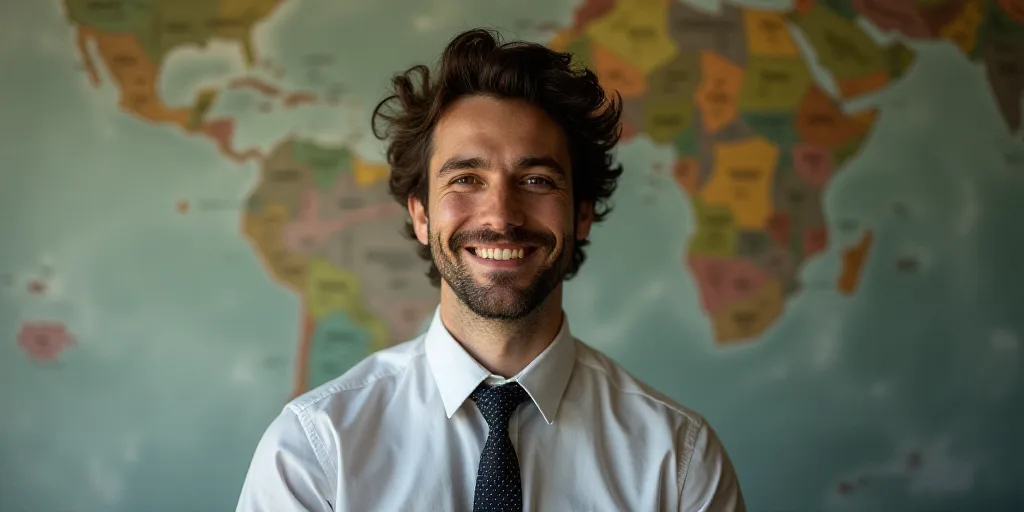 a man in a tie is smiling for the camera with a caption in spanish above him that reads, enrique cam