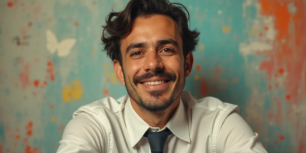 a man in a tie is smiling for the camera with a caption in spanish above him that reads, enrique cam