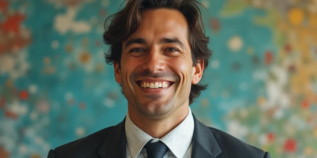 a man in a tie is smiling for the camera with a caption in spanish above him that reads, enrique cam