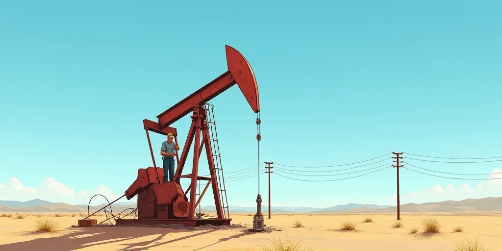 a man is working on a pump in the desert with a blue sky in the background and a few wires in the ba