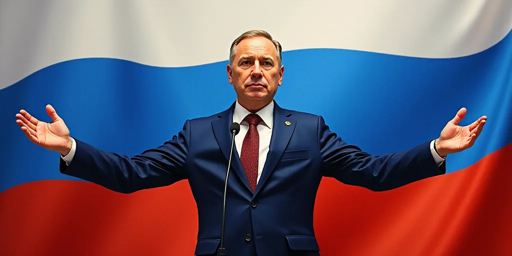 a man standing in front of a flag and a microphone in front of him with his hands out to the side, A