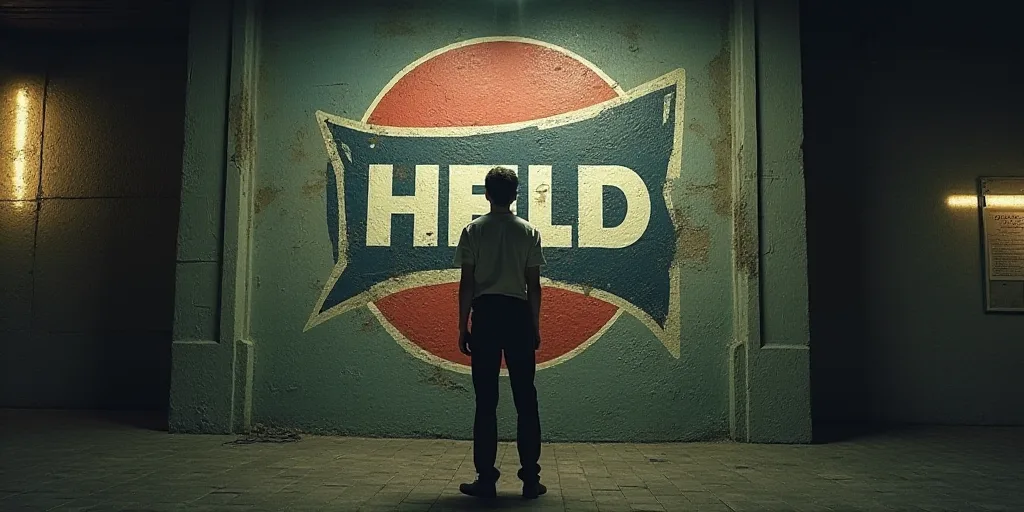 a man standing in front of a logo for a company that sells tidges on the wall of a building, Charles
