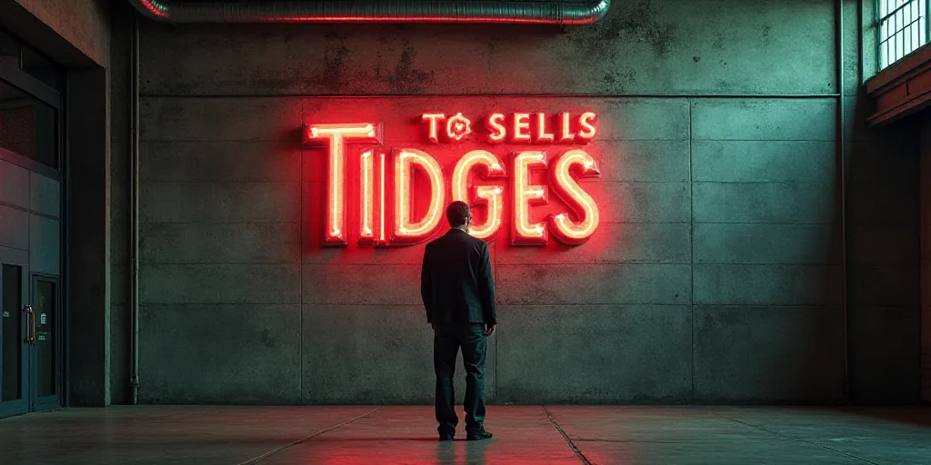 a man standing in front of a logo for a company that sells tidges on the wall of a building, Charles