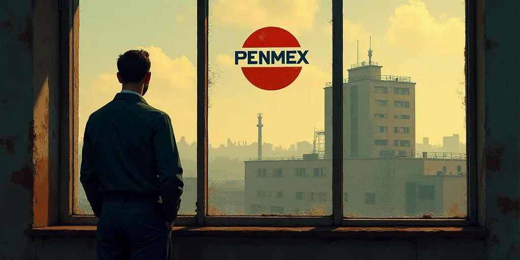 a man standing in front of a window with a penmex logo on it and a building in the background, Féli