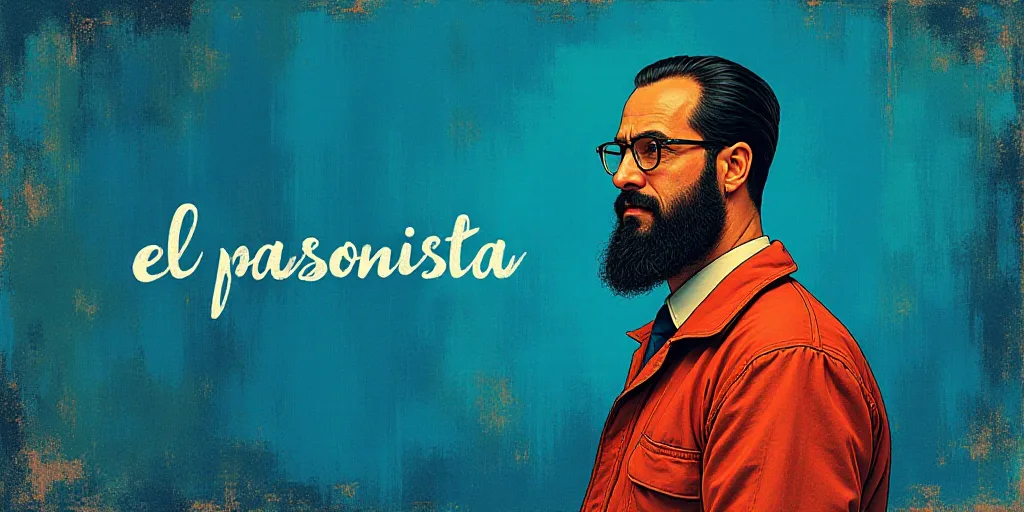 a man with a beard and glasses standing in front of a blue background with the words, el pasonista,