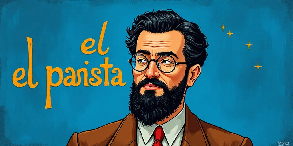 a man with a beard and glasses standing in front of a blue background with the words, el pasonista,
