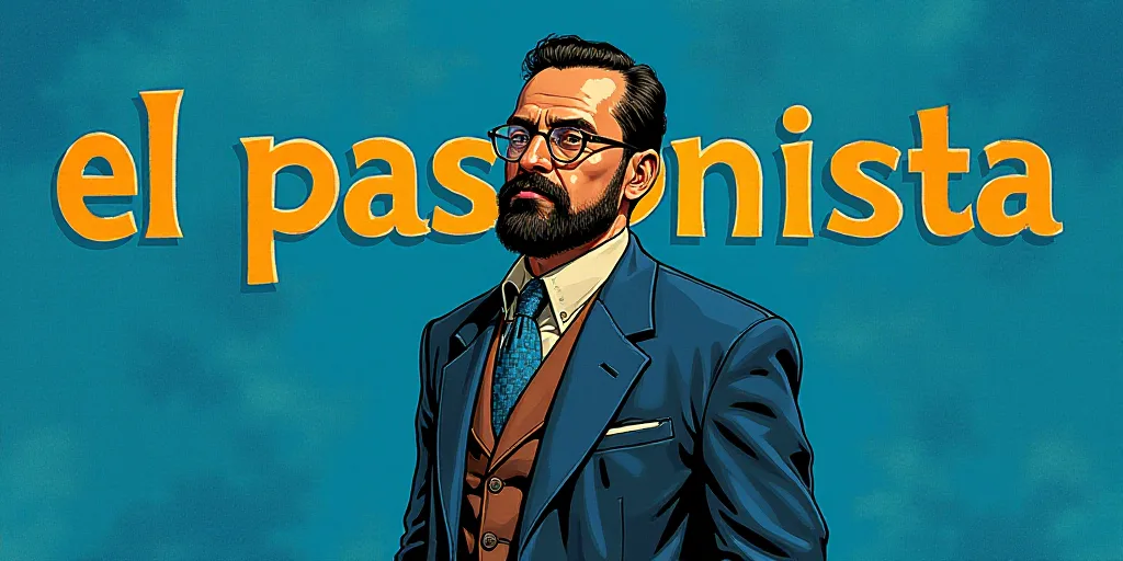 a man with a beard and glasses standing in front of a blue background with the words, el pasonista,
