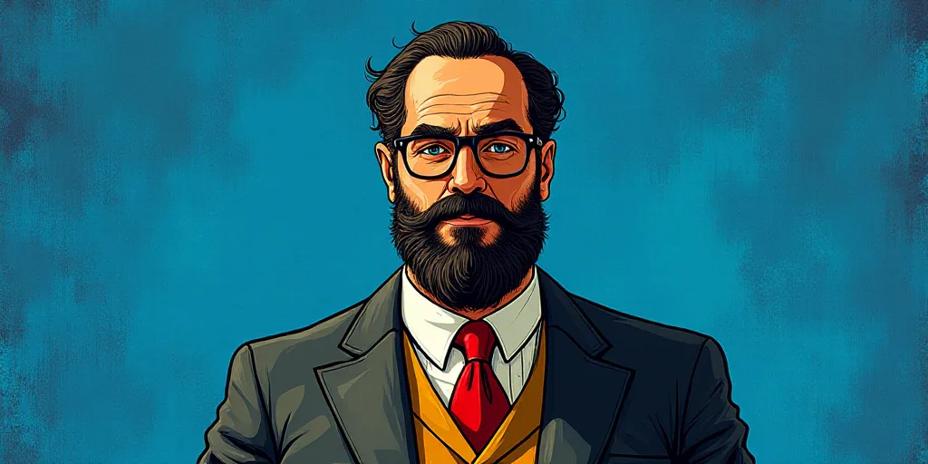 a man with a beard and glasses standing in front of a blue background with the words, el pasonista,