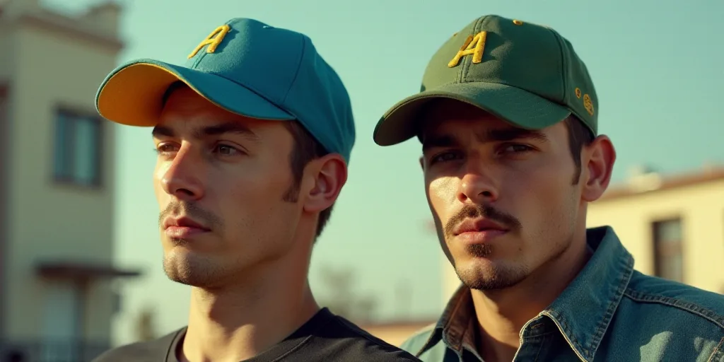 a man with a hat on and a man with a baseball cap on both of his heads and one with a hat on, Andrie