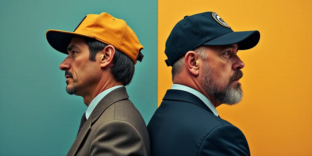 a man with a hat on and a man with a baseball cap on both of his heads and one with a hat on, Andrie