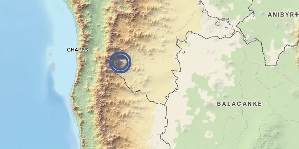 a map of the country of chapas with a blue circle in the middle of it and a map of the country, Fél