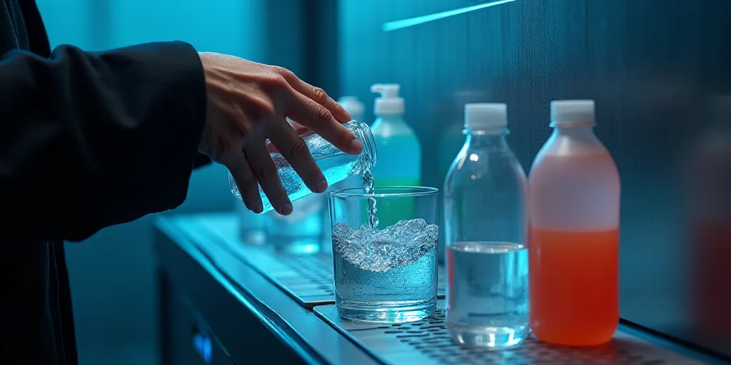 a person putting a container of water into a machine to be filled with water and other things to dri