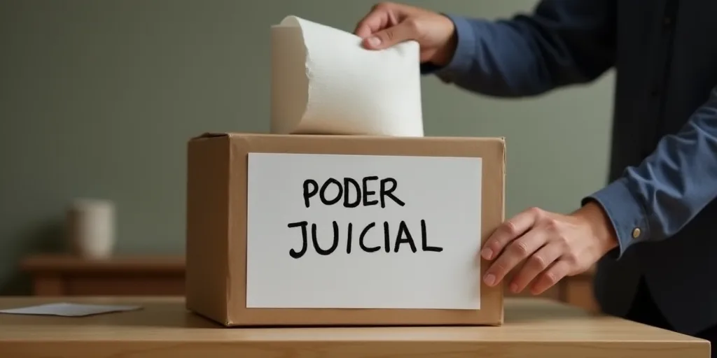 a person putting a paper towel on top of a box with a sign on it that says poder judicial, Carles De