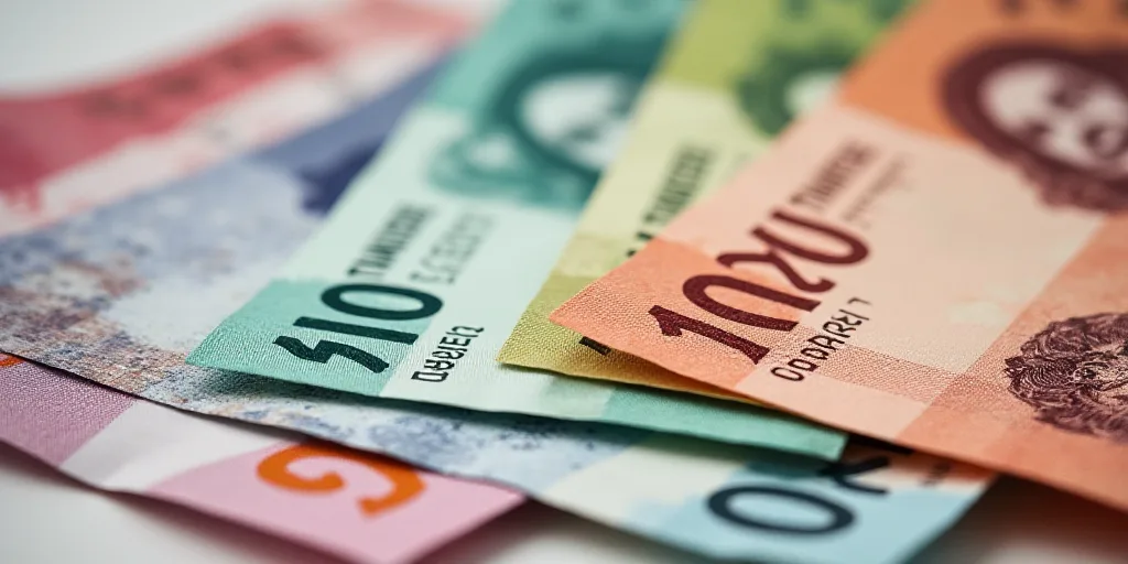 a pile of different bills and bills of different countries and countries are shown here in this pict