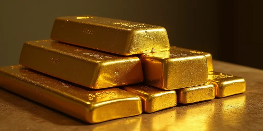 a pile of gold bars sitting next to each other on top of a table with a certificate on top of them,