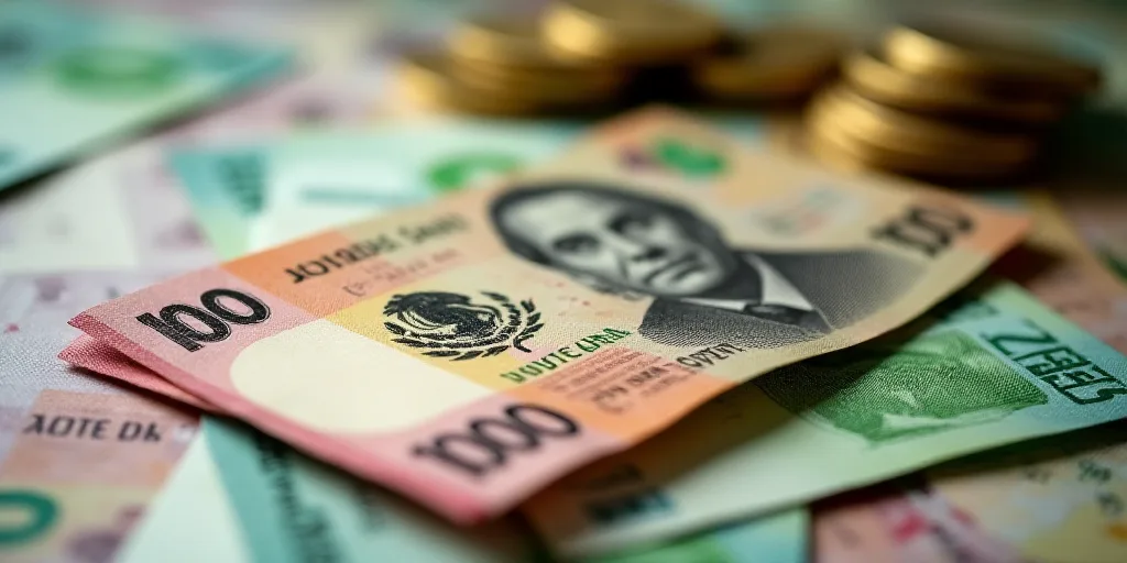 a pile of mexican currency with a lot of money in the background with a lot of money in the foregrou