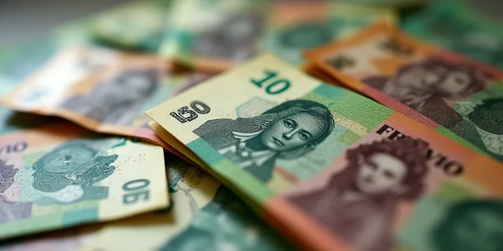 a pile of mexican currency with a lot of money in the background of the image is a pile of mexican c