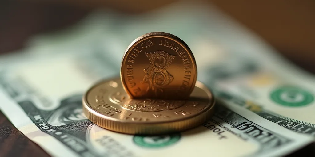 a pile of money with a penny on top of it and a coin on the bottom of the pile, Avgust Černigoj, ma