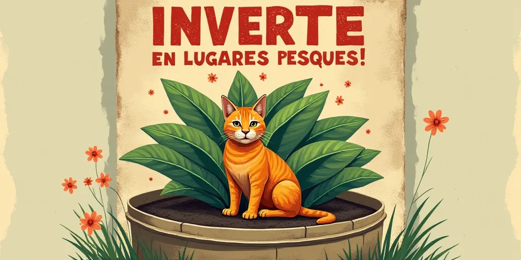 a poster with a cat and a plant in it's center and a caption in spanish that reads, inverte en lugar