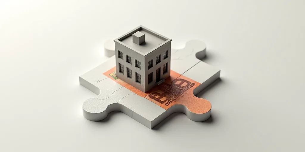 a puzzle piece with a building on it and a euro bill on it's side, with the word 100 on it, Florence