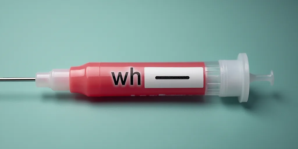 a red and white medical tube with the word wh on it and a needle in the middle of it, Évariste Vita