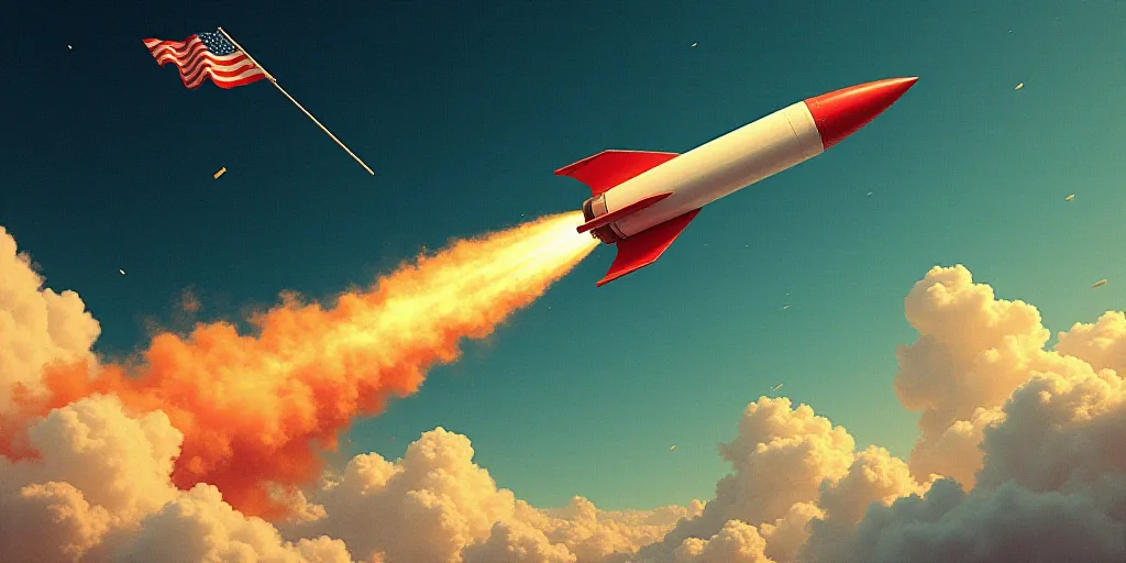 a rocket is flying through the air with a flag on it's tail and a flag on its tail, Amédée Ozenfan